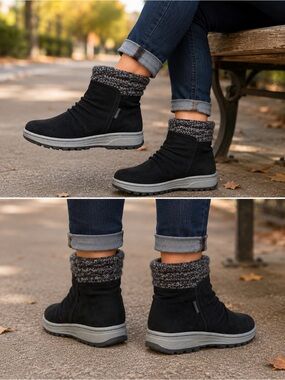 Baretraps Danna Waterproof Ankle Boots Women’s 8M Black Suede Faux Fur Zip